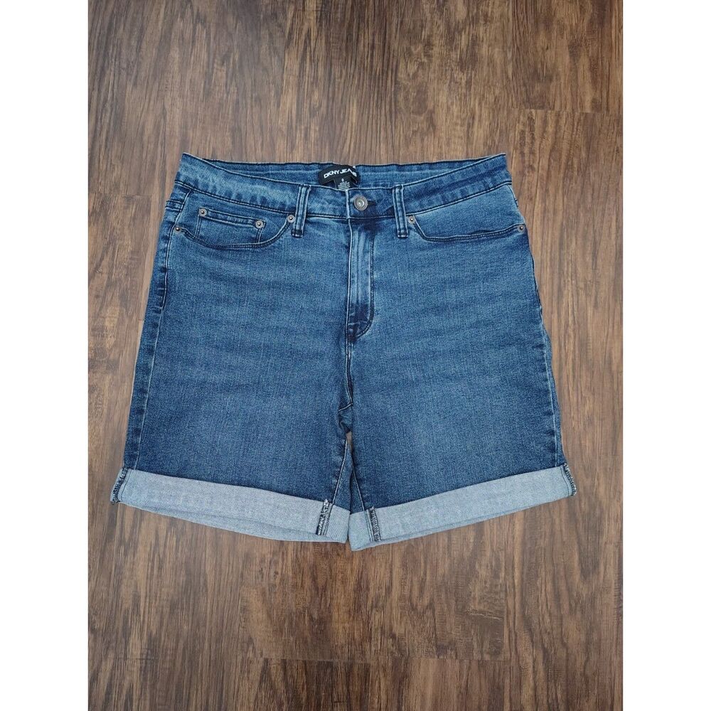 DKNY Jeans Denim Shorts Womens Size 8 Mid Rise Cuffed Stretch Blue Casual - Picture 2 of 5